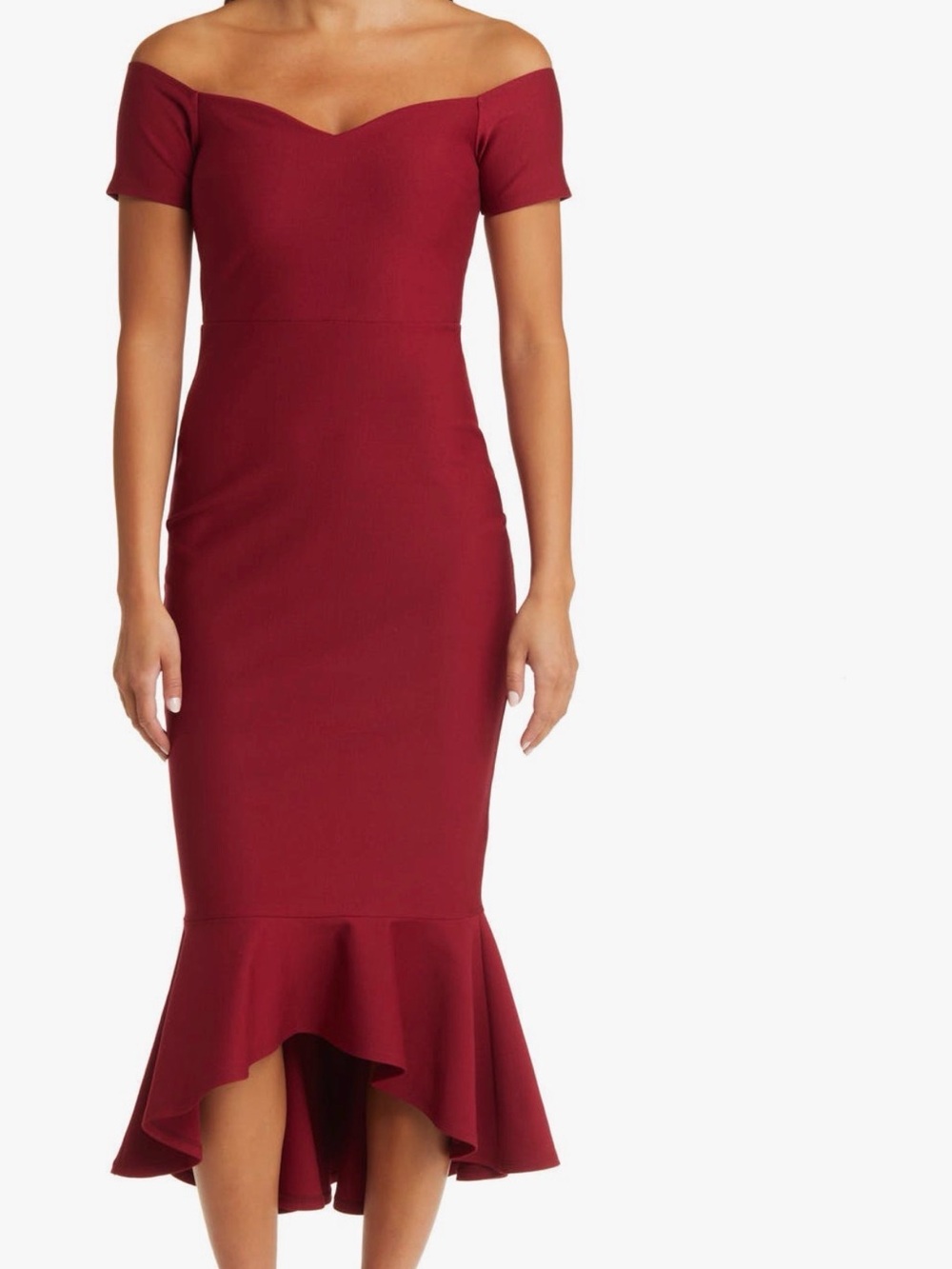 Lulus Burgundy Mermaid Midi Dress NWOT Size Small Wine Red Trumpet Hem